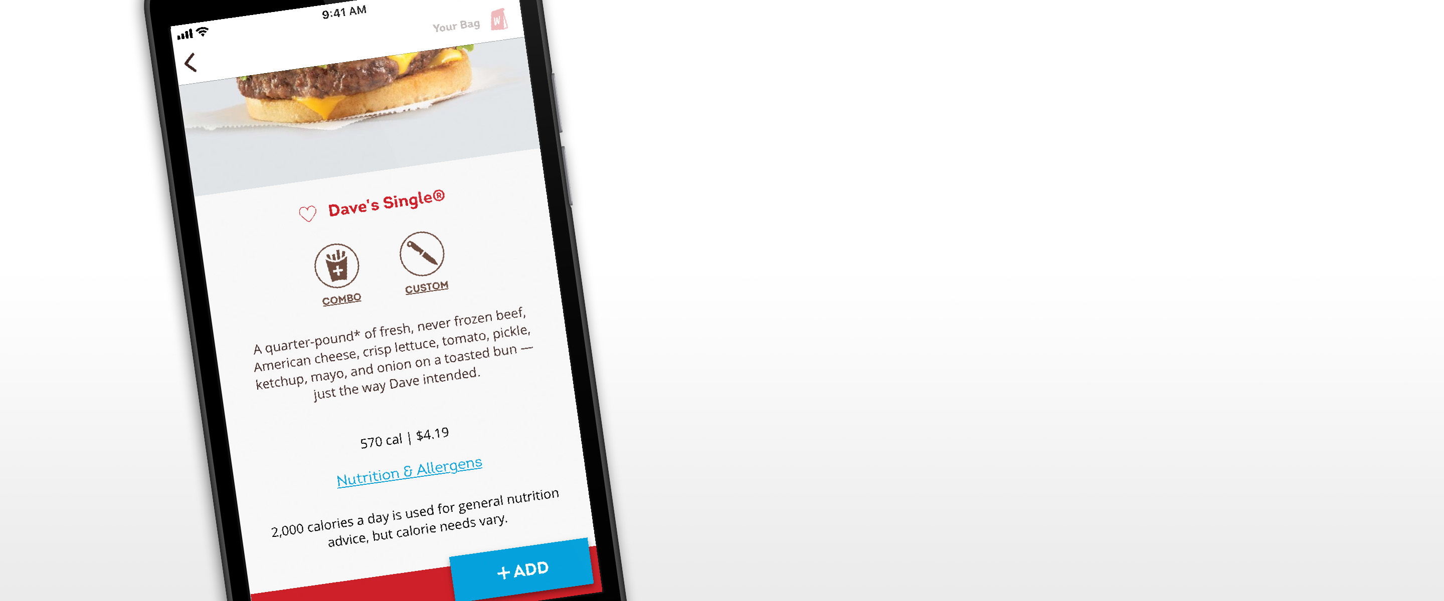 Aplicación móvil de Wendy's, menú e información nutricional