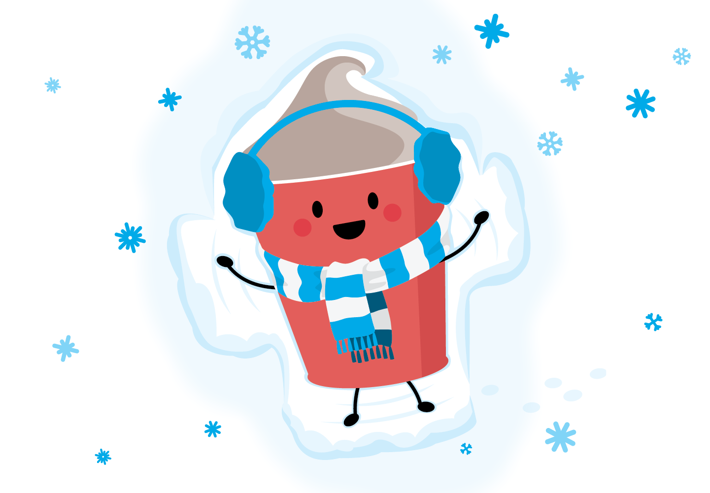 Wendy's $2 Frosty Key Tag: Frosty character making a snow angel and snowflakes