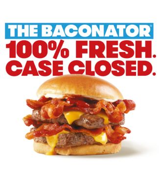 A Wendy's Baconator burger with bacon and cheese