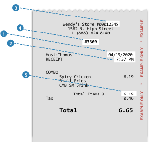 Sample Wendy's Receipt