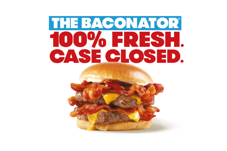 A Wendy's Baconator burger with bacon and cheese