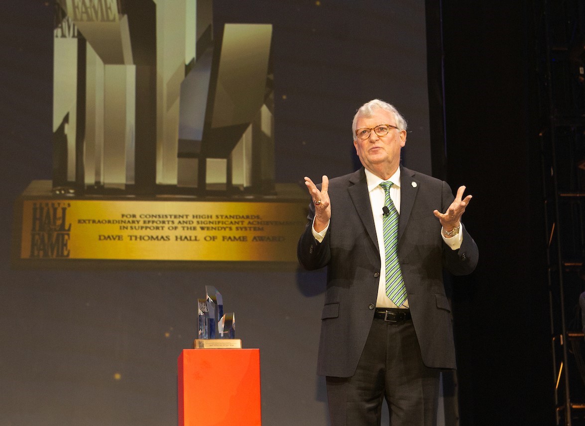 Wendy's franchisee speaks on stage