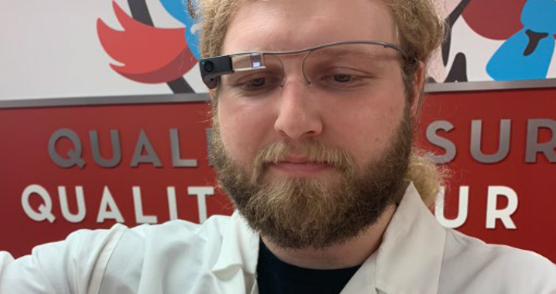 Man wearing smart glasses