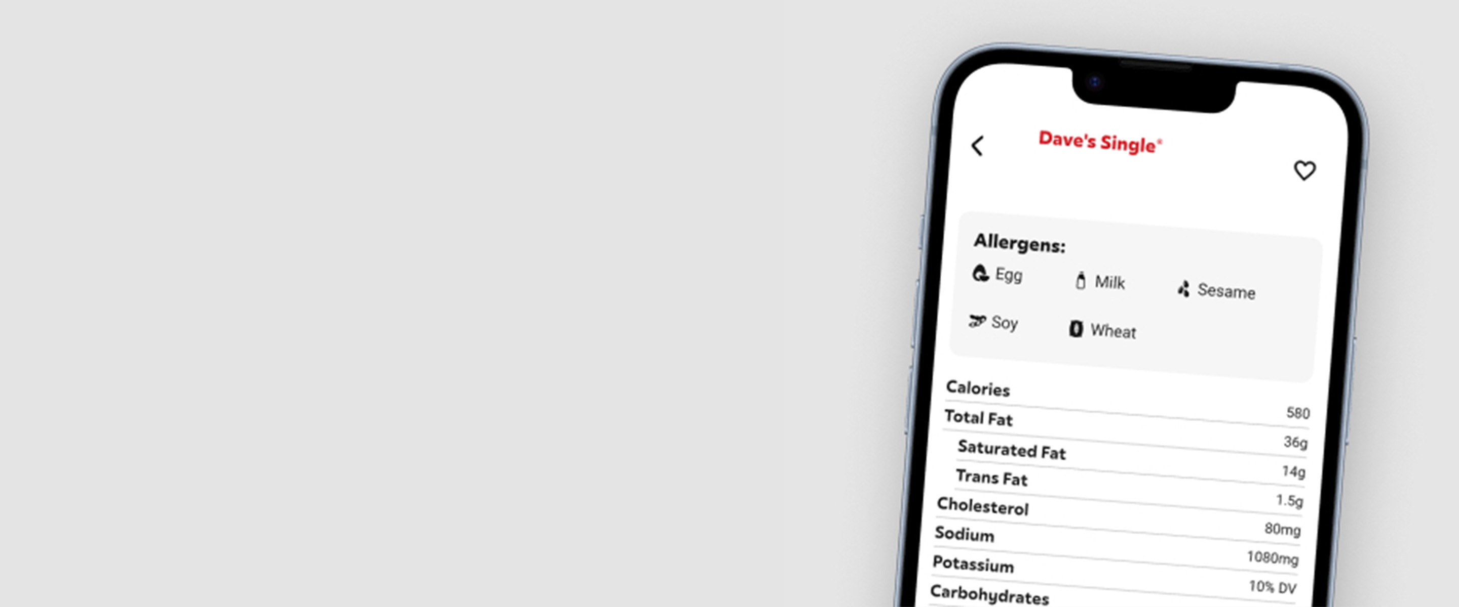 Mobile phone showing Dave's Single nutrition and allergen information