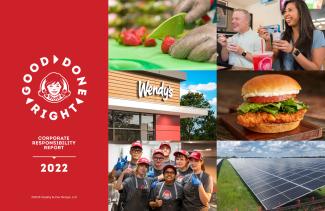 Wendy's 2022 Corporate Responsibility report cover featuring food, people and footprint priorities