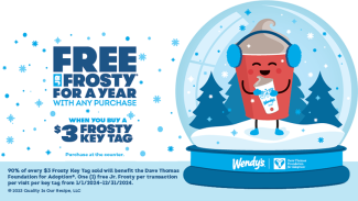 Free Jr. Frosty Key Tags for a year with any purchase when you buy a $3 Frosty Key Tag