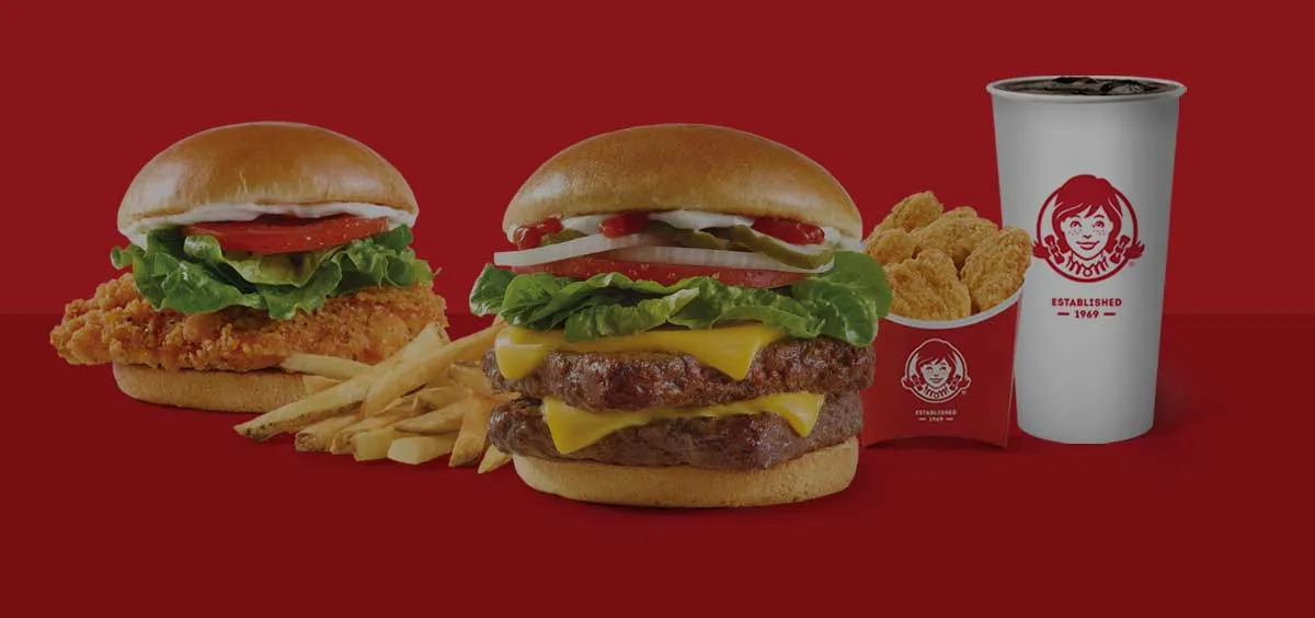 Wendy's Dave's Double, Spicy Chicken Sandwich, Fries, Nuggets and drink