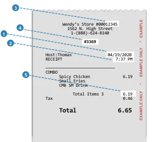 Sample Wendy's Receipt
